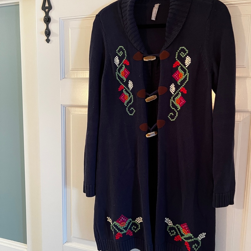 Hanna Anderson navy Knit Cardigan with Embroidered Accents